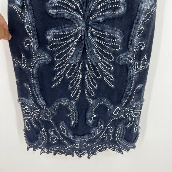 Free People Ice Ice Baby Beaded Sapphire Blue Mesh Beaded Mini Dress Size XS - Picture 4 of 10